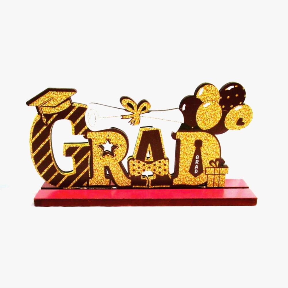Handcrafted Wood Graduation Plaque GRAD Sign with Cap & Diploma 4x8 inches